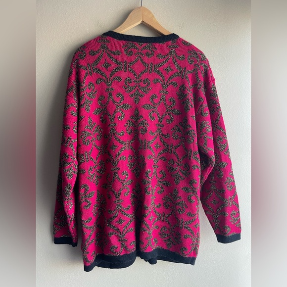 Cervelle Women Wool Pink Metallic Gold Cardigan Button Up Sweater Size Large - Picture 6 of 12